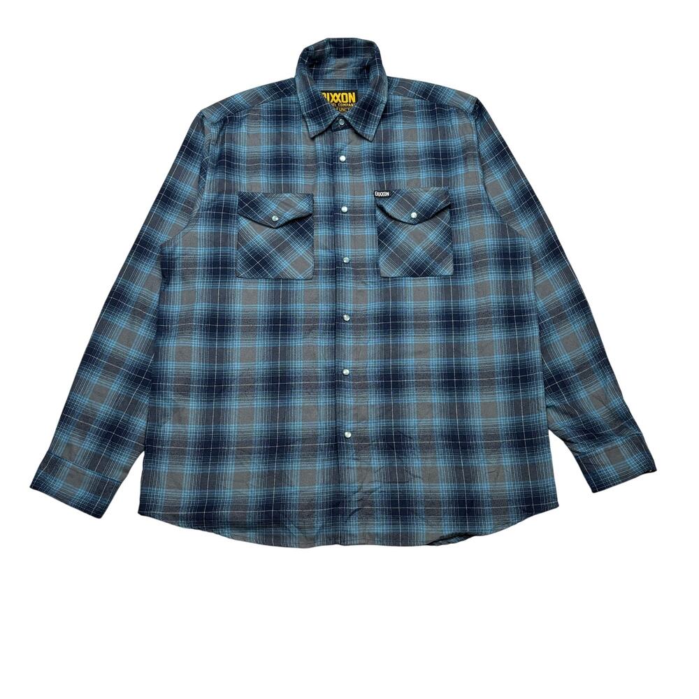 Dixxon Form and Function Flannel Men L Blue Plaid Poly Long Sleeve Shirt Skater